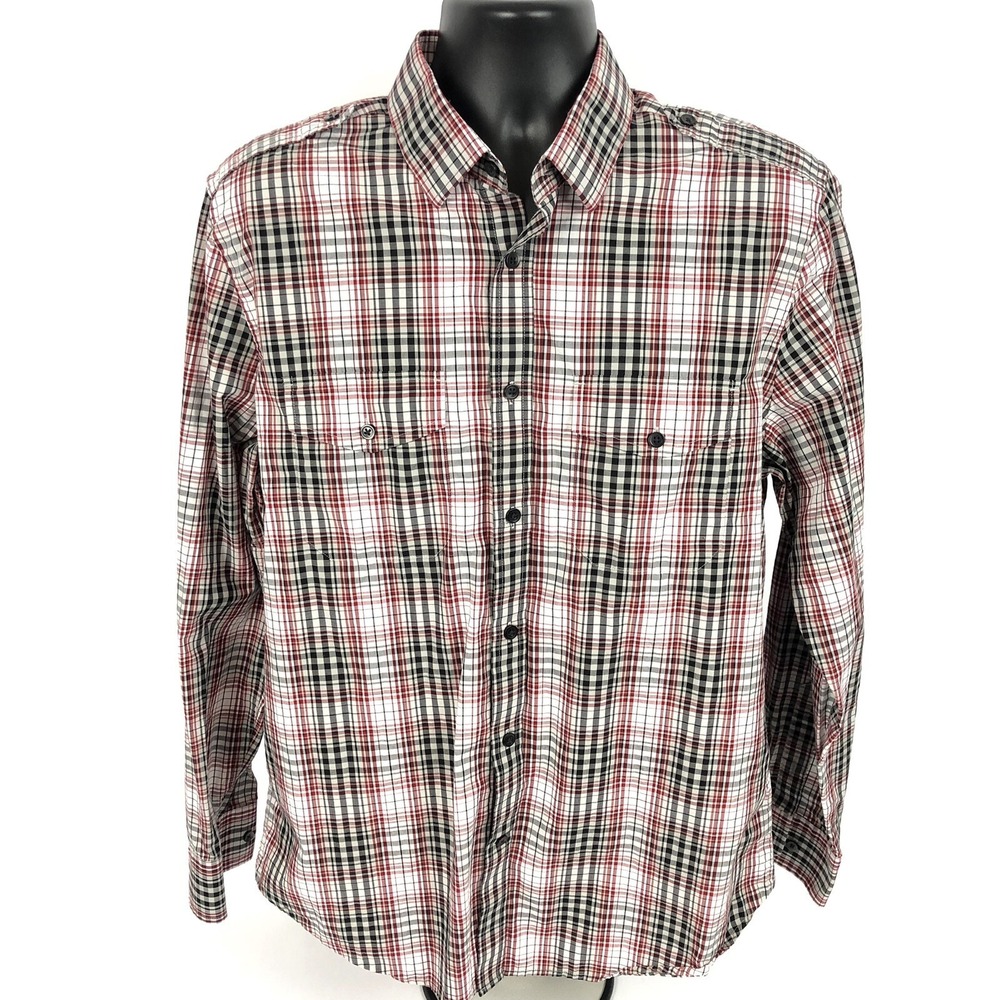 Express Shirt Mens Medium Modern Fit Button Front Plaid Shirt Cotton